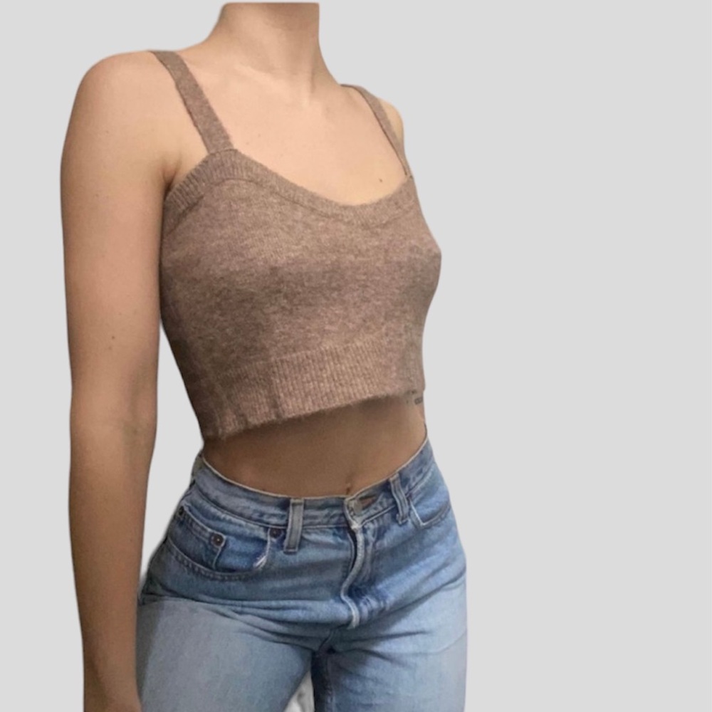 BUY 1 • GET 1 FREE - Zara brown wool blend cropped tank